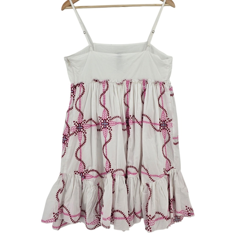 Anthropologie M Pink Red White Embroidered Sleeveless Babydoll Mini Dress NWT - Picture 5 of 14